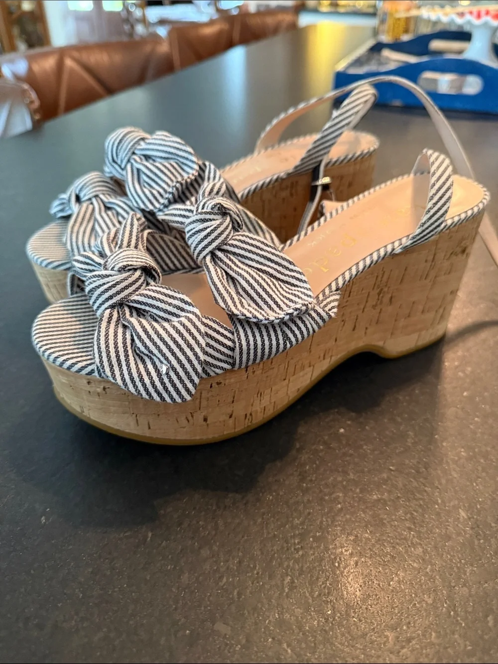 Kate SpadeStriped Knot-Front Cork Platform Sandal 7 bow